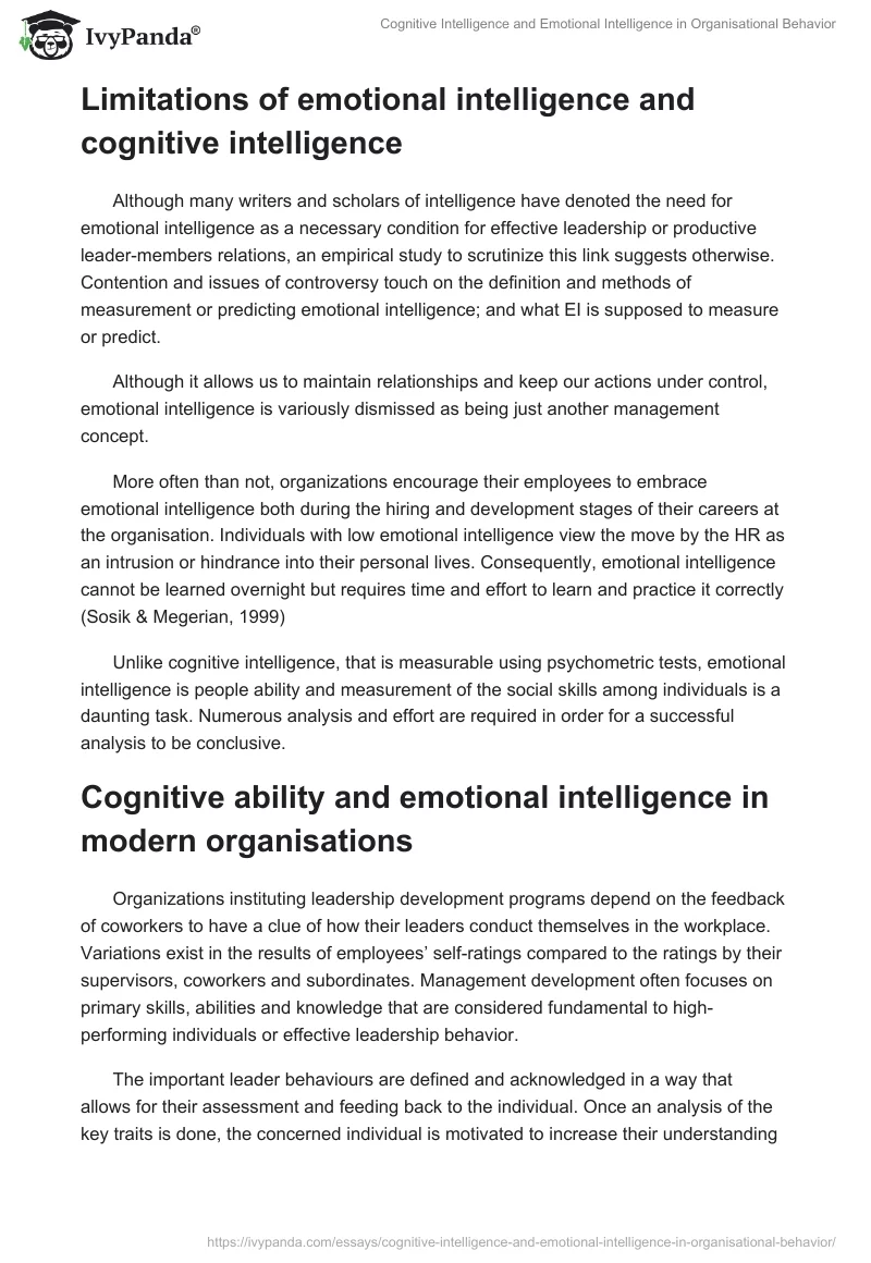 Cognitive Intelligence and Emotional Intelligence in Organisational Behavior. Page 5