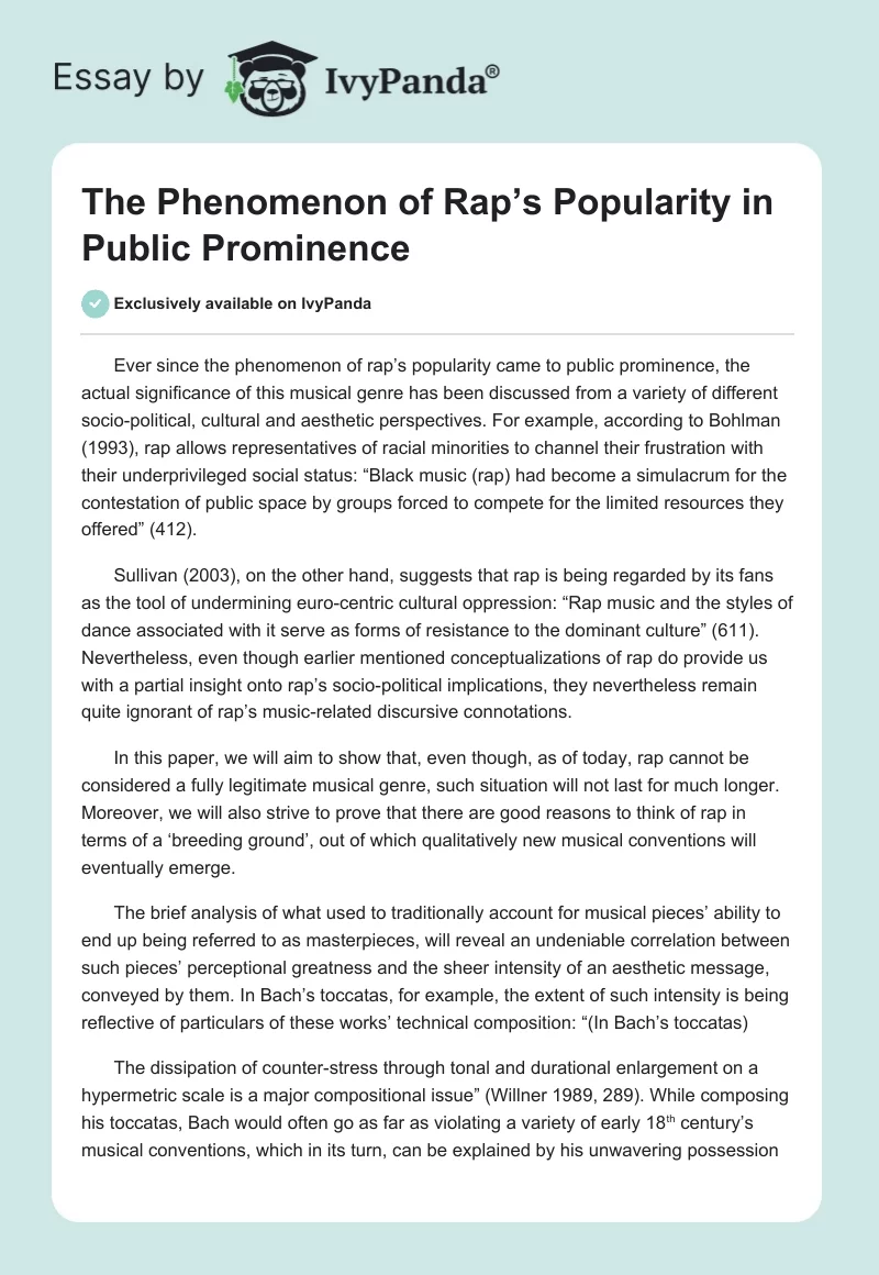 The Phenomenon of Rap’s Popularity in Public Prominence. Page 1