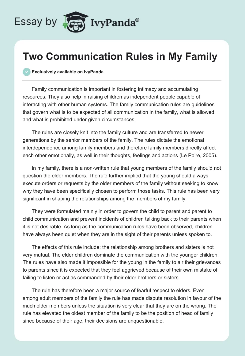 Two Communication Rules in My Family. Page 1