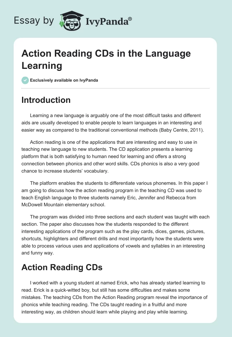 Action Reading CDs in the Language Learning. Page 1