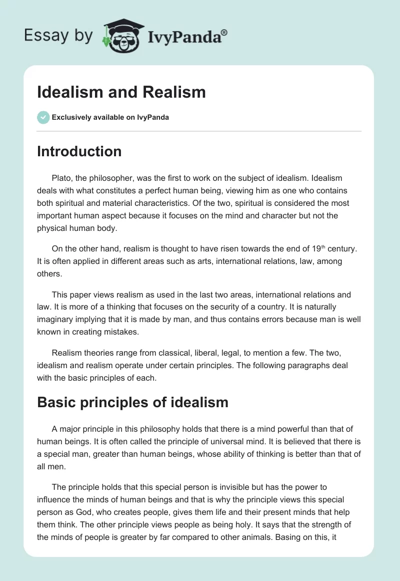 Idealism and Realism. Page 1
