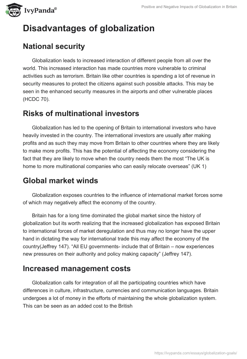Positive and Negative Impacts of Globalization in Britain. Page 3