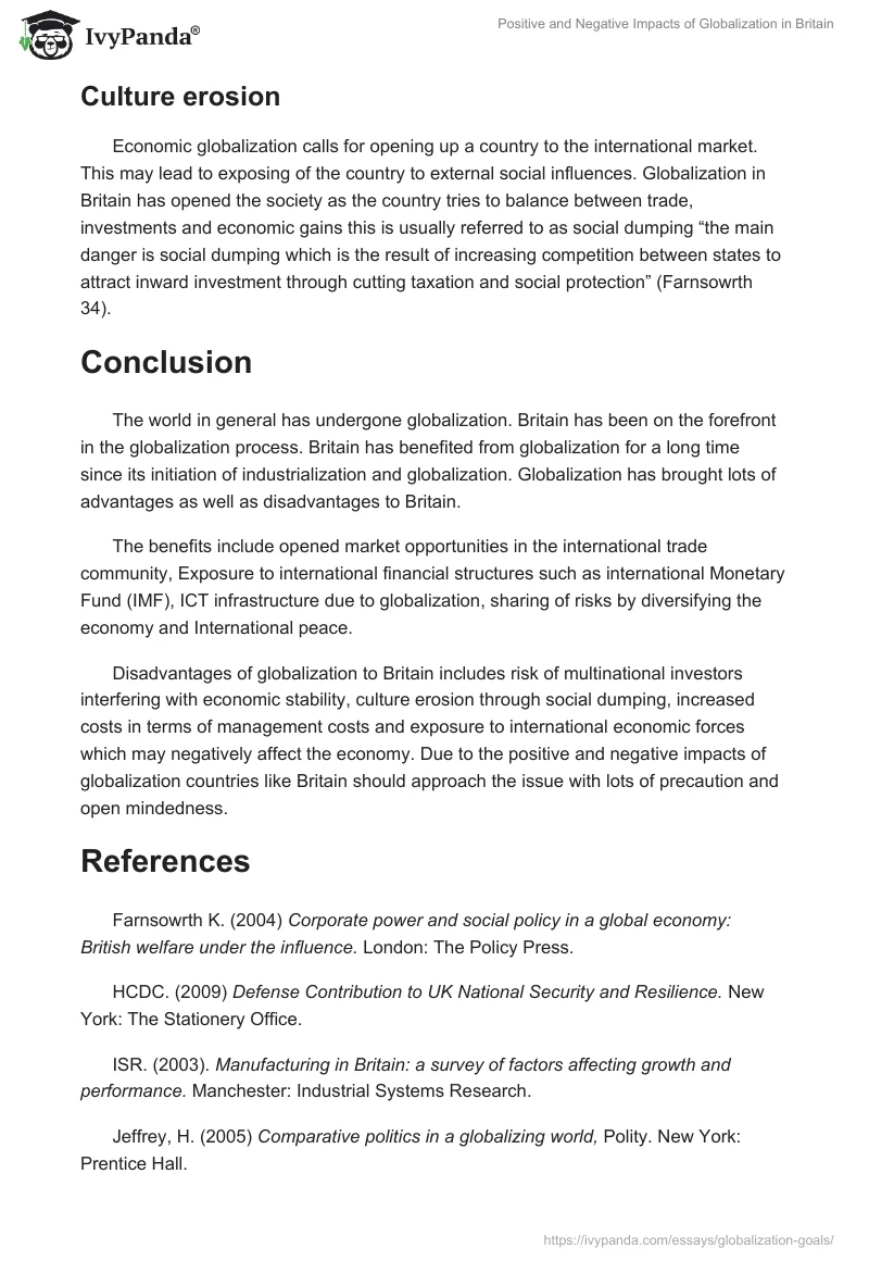Positive and Negative Impacts of Globalization in Britain. Page 4