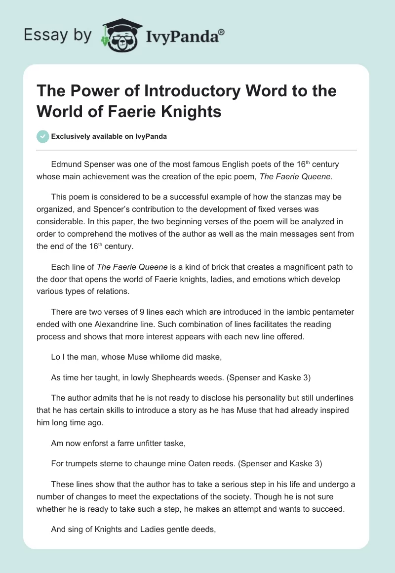 The Power of Introductory Word to the World of Faerie Knights. Page 1