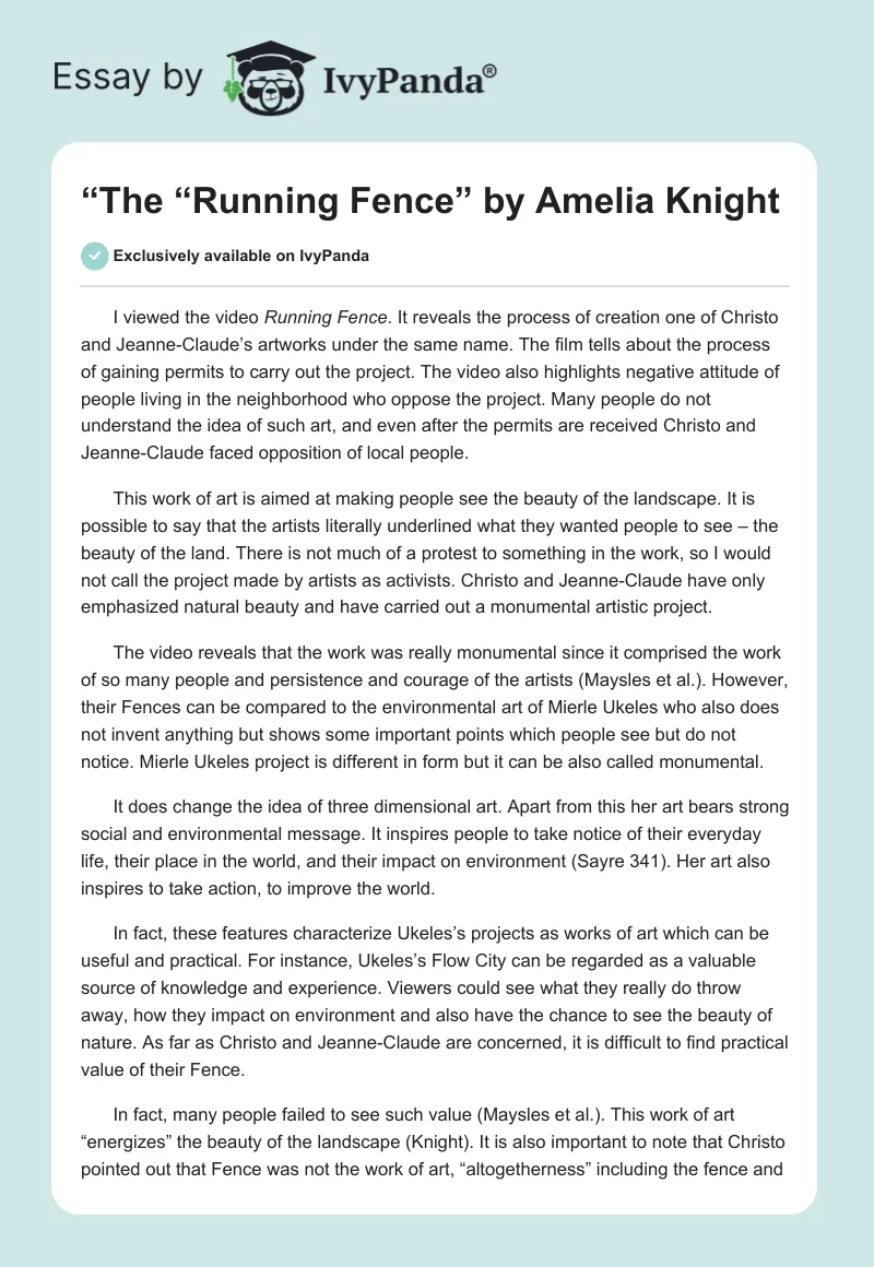 “The “Running Fence” by Amelia Knight. Page 1