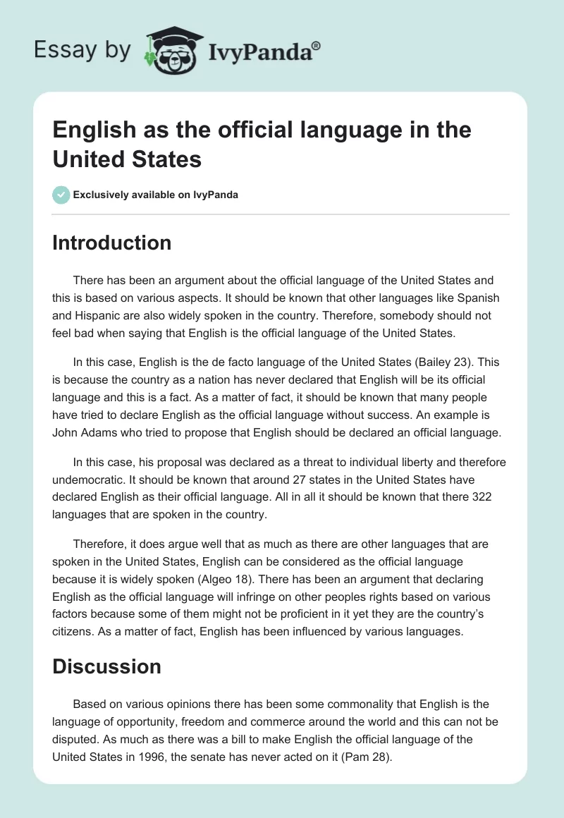 English as the official language in the United States. Page 1
