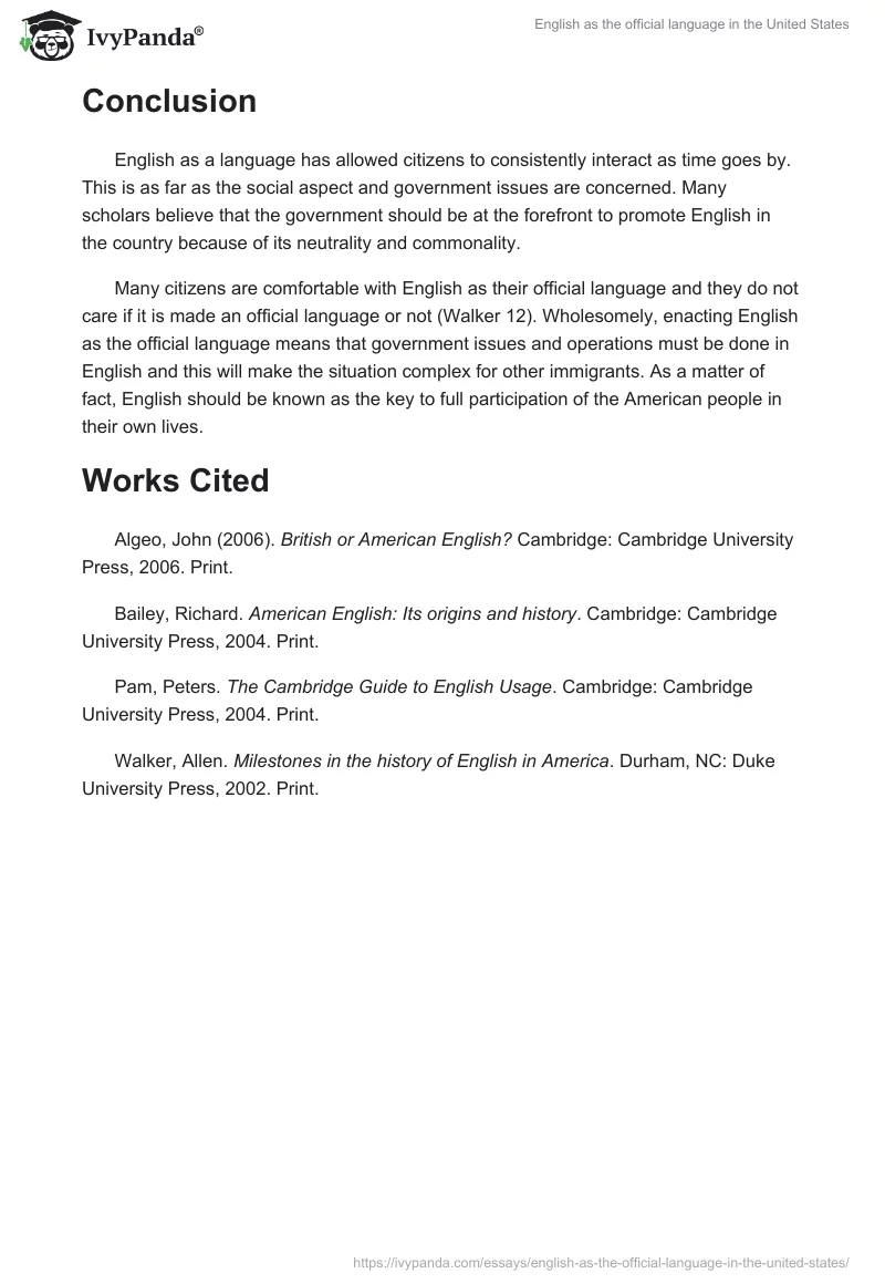 English as the official language in the United States. Page 3