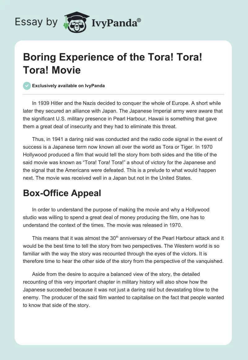 Boring Experience of the "Tora! Tora! Tora!" Movie. Page 1