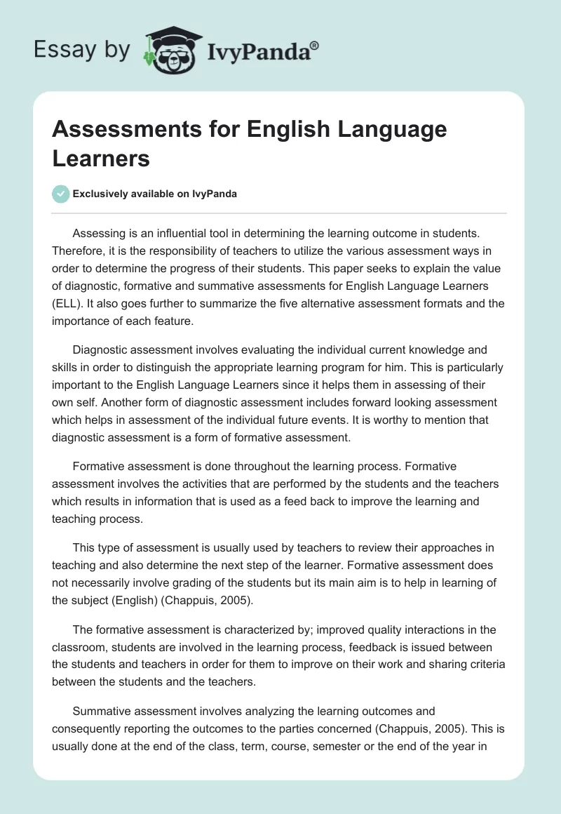 Assessments for English Language Learners. Page 1