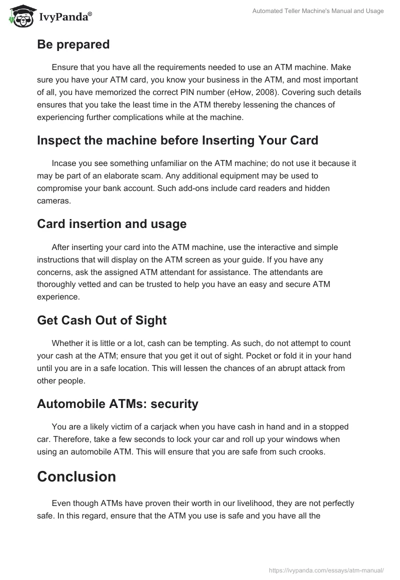 Automated Teller Machine's Manual and Usage. Page 2