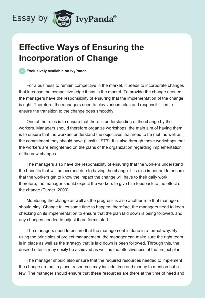 Effective Ways of Ensuring the Incorporation of Change. Page 1