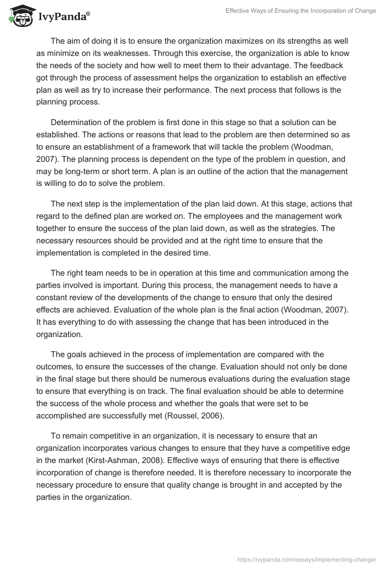Effective Ways of Ensuring the Incorporation of Change. Page 3