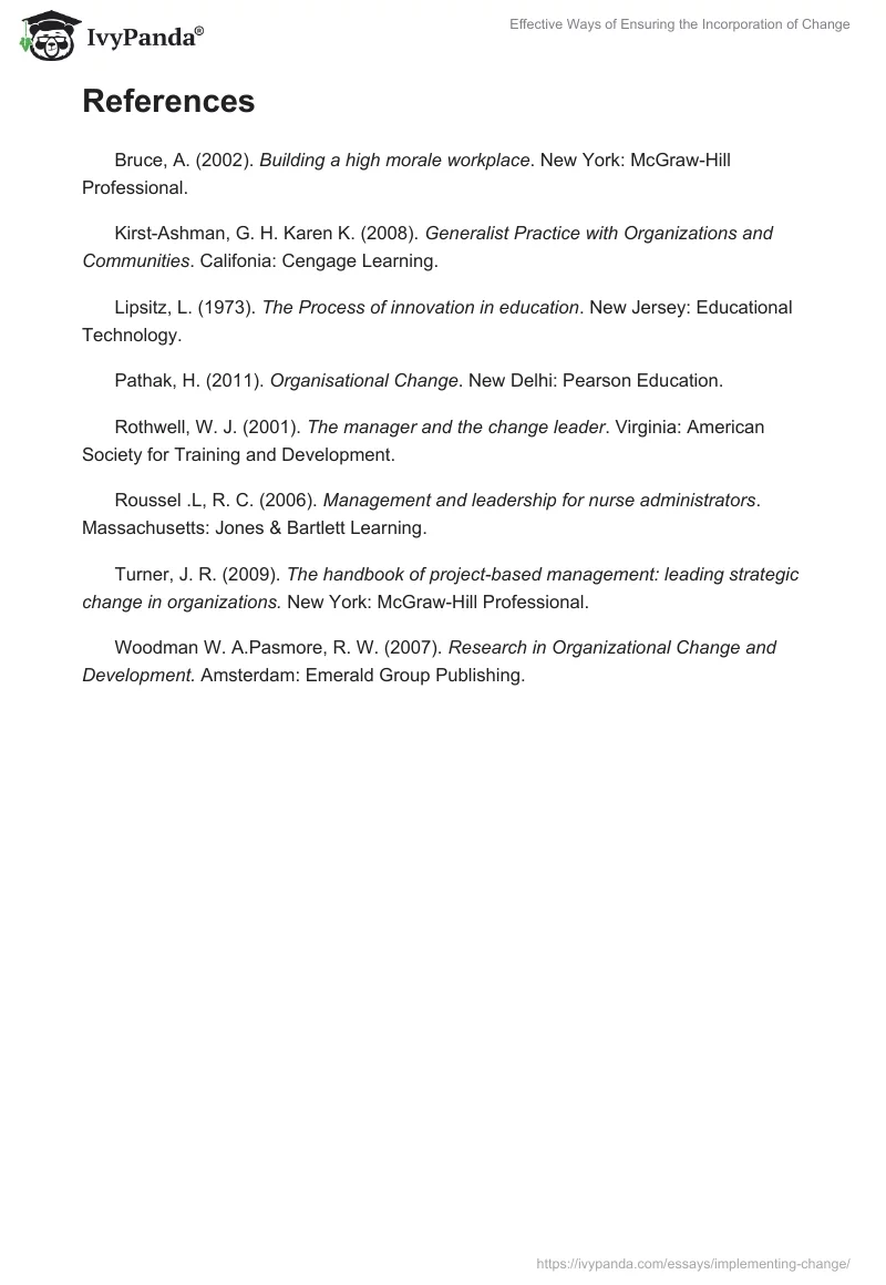 Effective Ways of Ensuring the Incorporation of Change. Page 4