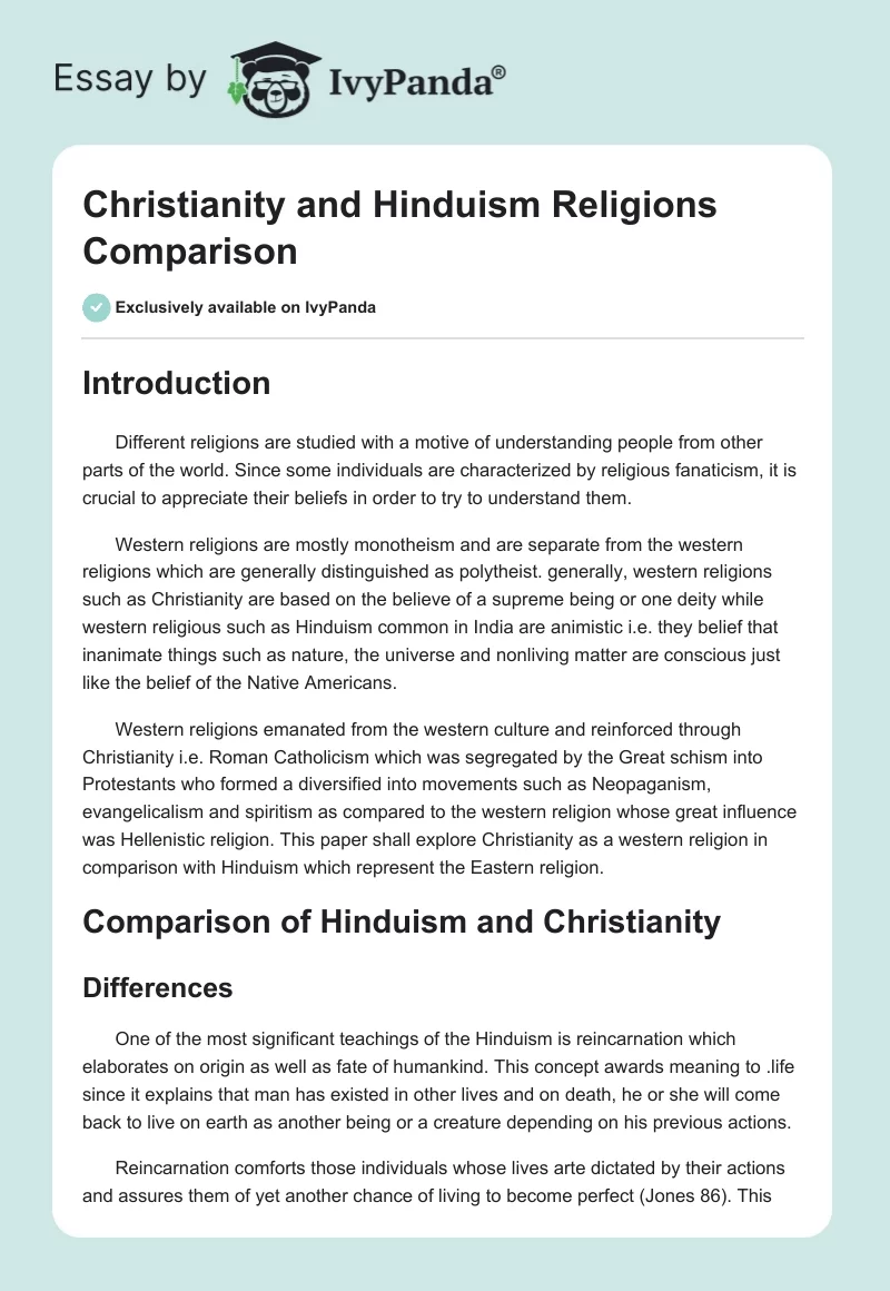 Christianity and Hinduism Religions Comparison. Page 1