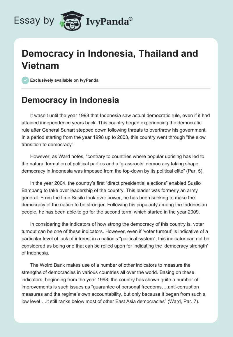 Democracy in Indonesia, Thailand and Vietnam. Page 1