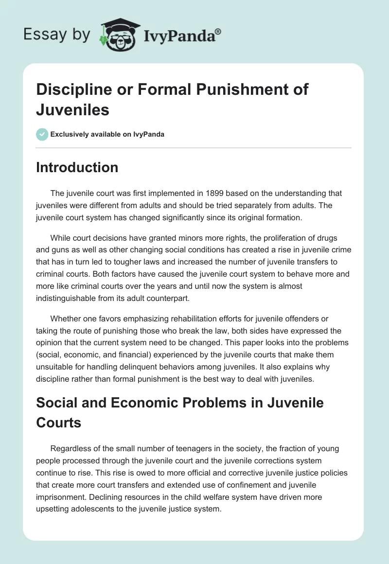 Discipline or Formal Punishment of Juveniles. Page 1