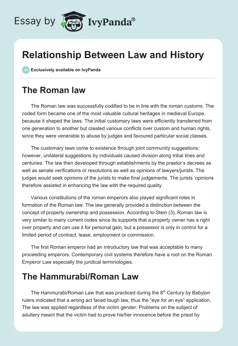 Relationship Between Law and History. Page 1