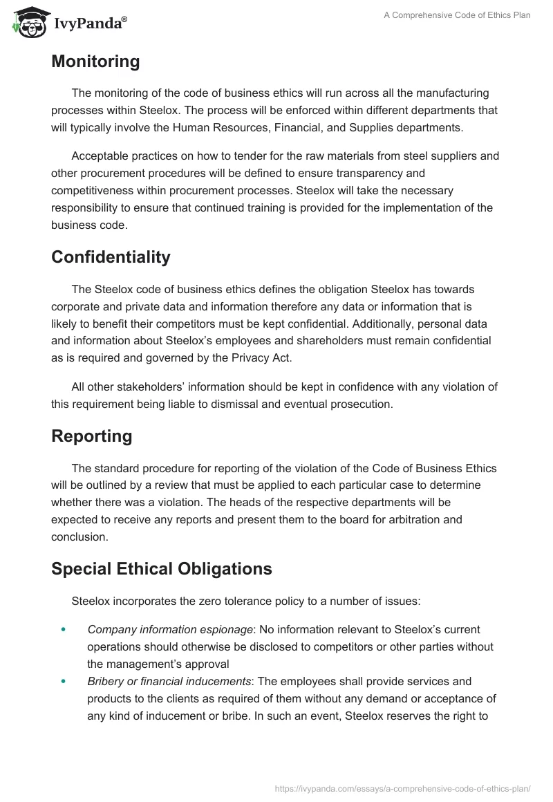 A Comprehensive Code of Ethics Plan. Page 4