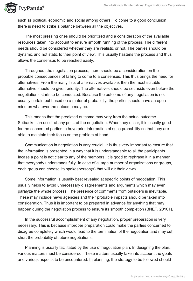 Negotiations With International Organizations or Corporations. Page 2