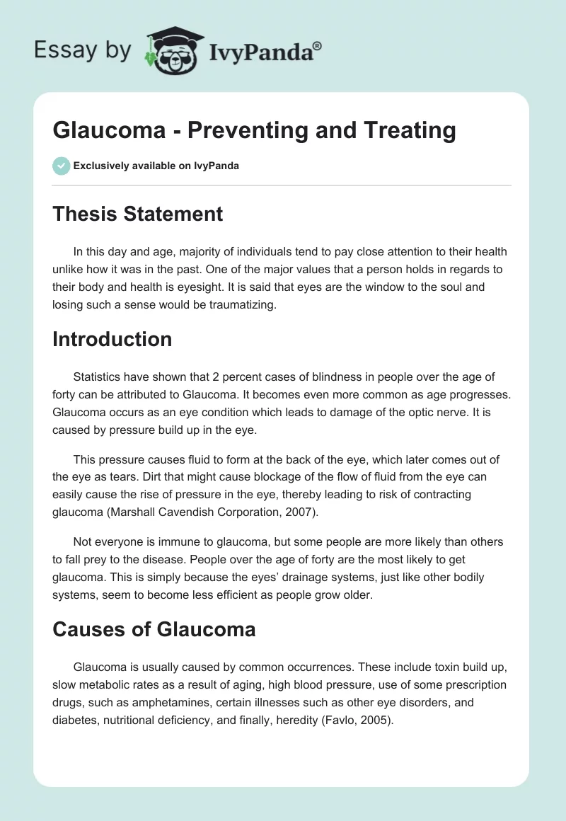Glaucoma - Preventing and Treating. Page 1