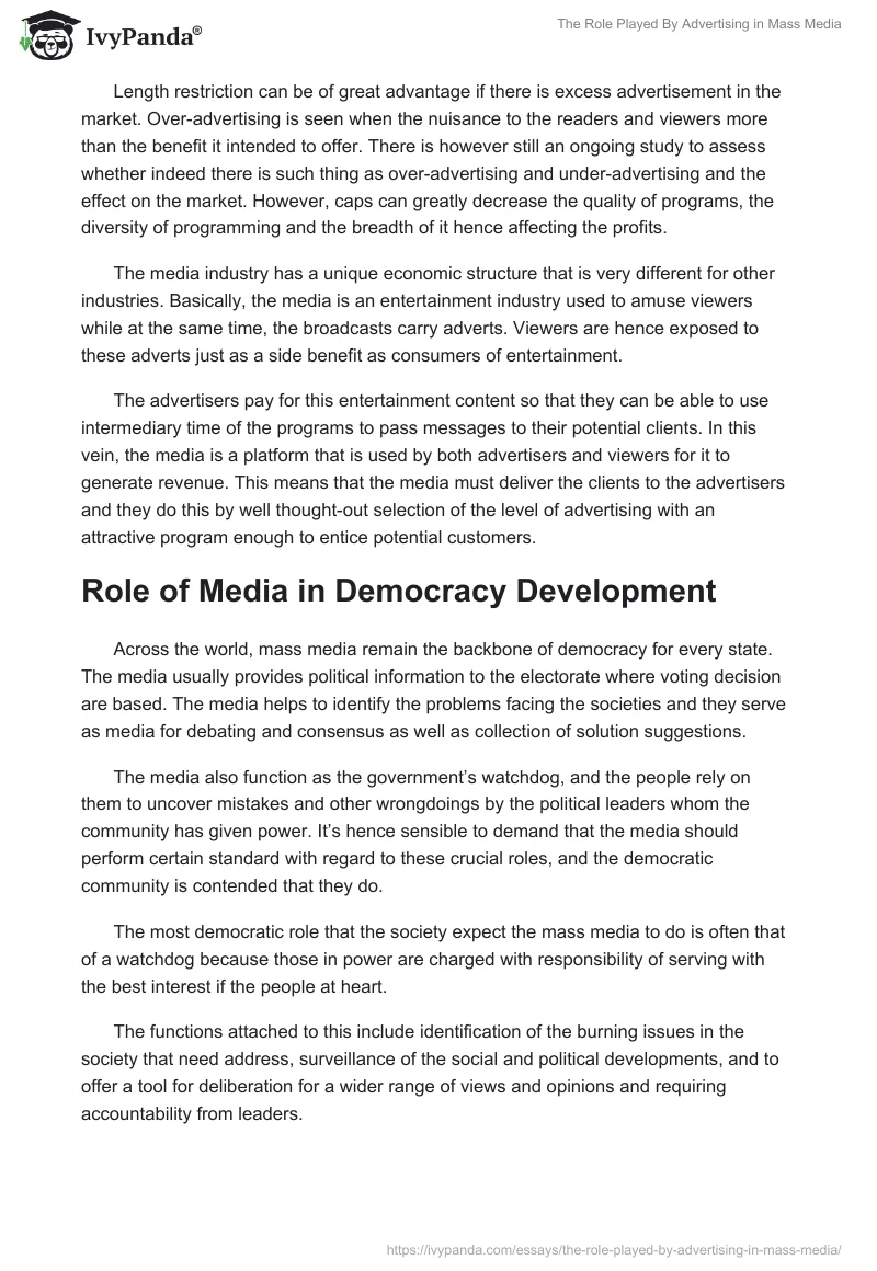 The Role Played By Advertising in Mass Media. Page 5