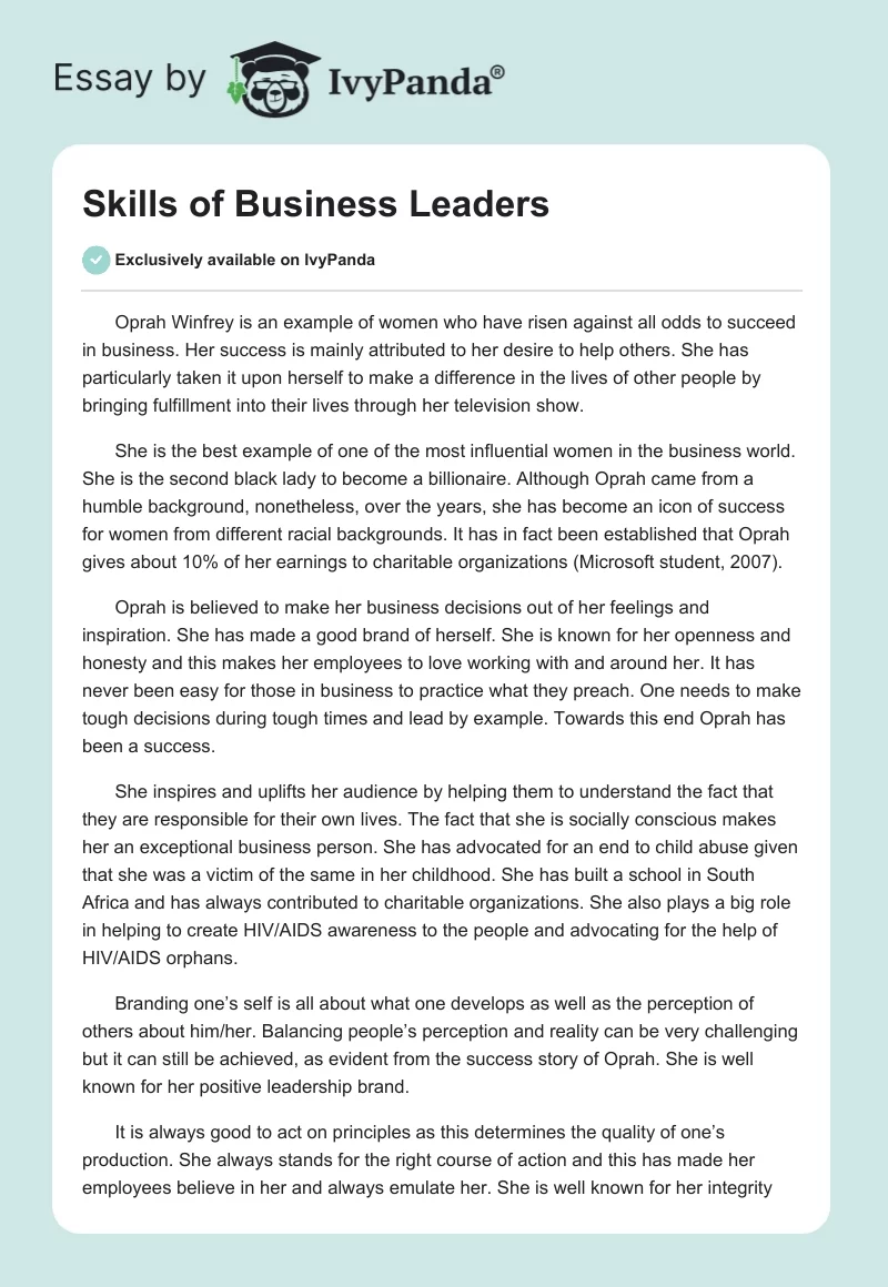 Skills of Business Leaders. Page 1