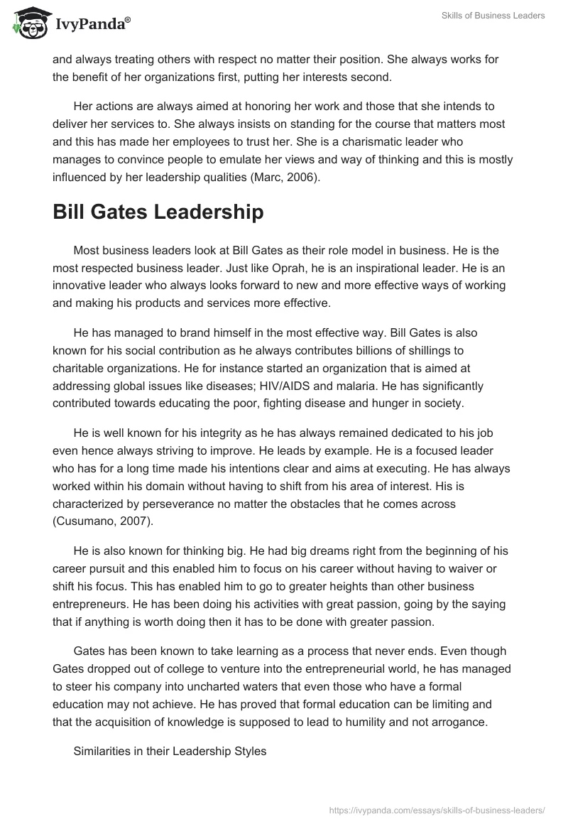 Skills of Business Leaders. Page 2