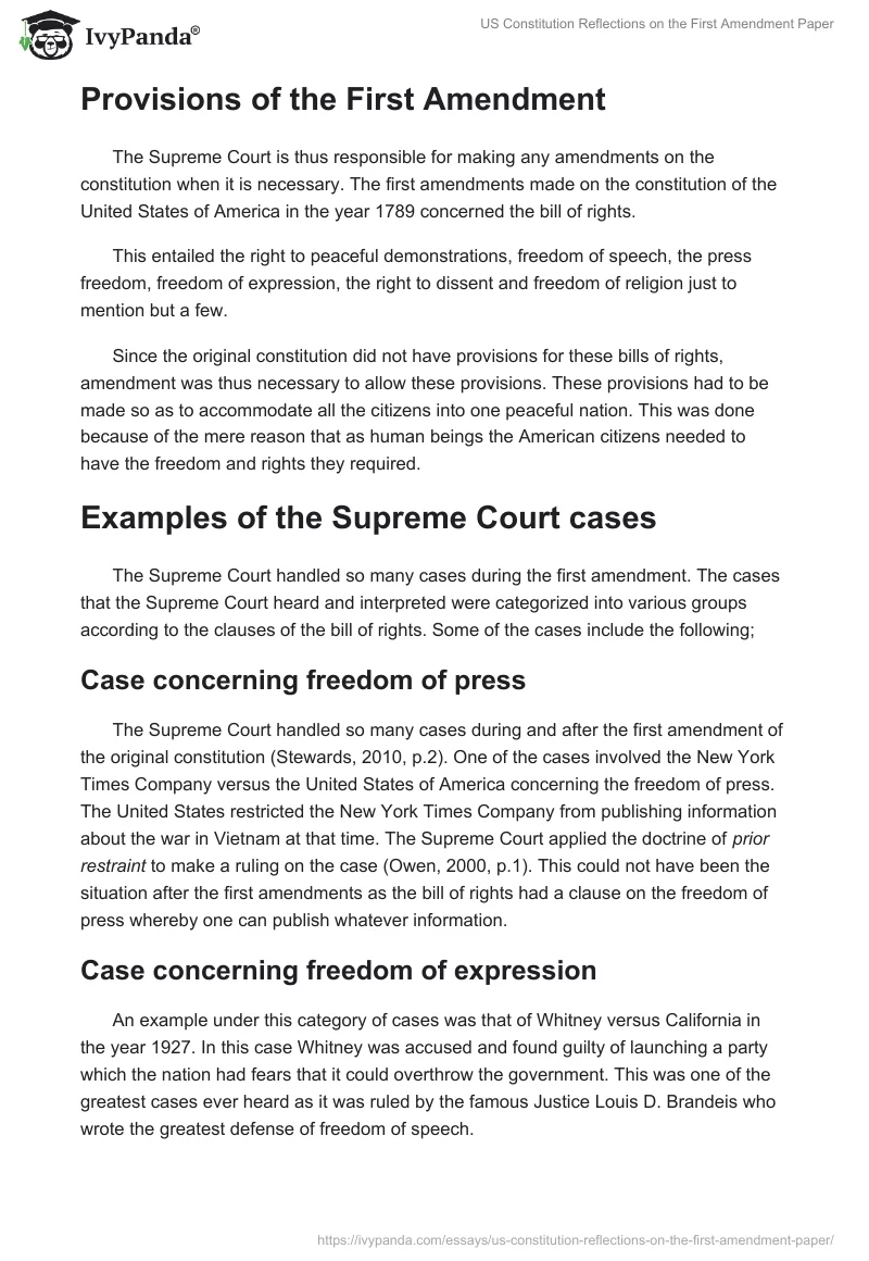 US Constitution Reflections on the First Amendment Paper. Page 2