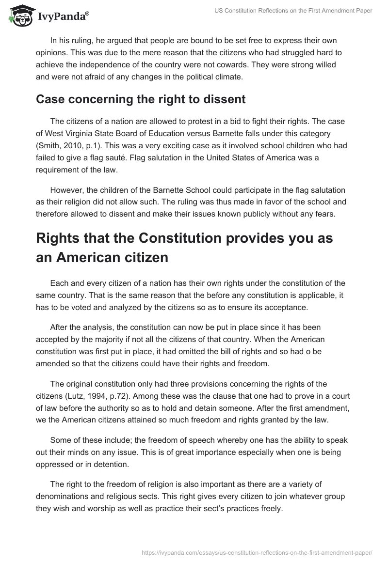 US Constitution Reflections on the First Amendment Paper. Page 3