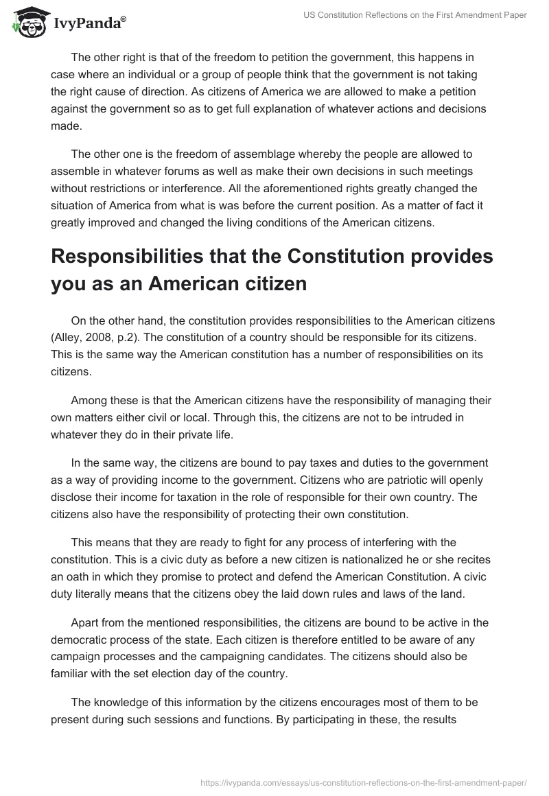 US Constitution Reflections on the First Amendment Paper. Page 4