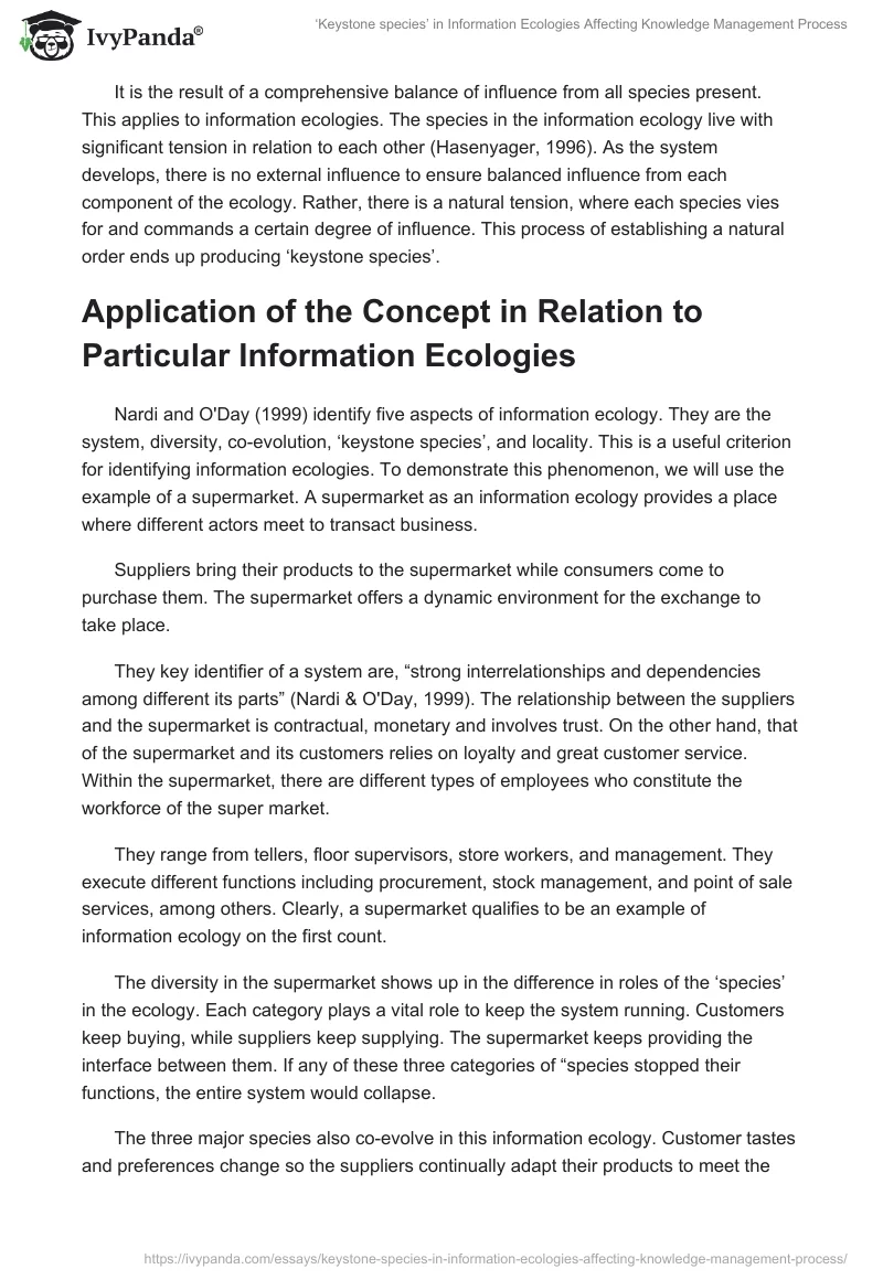 ‘Keystone species’ in Information Ecologies Affecting Knowledge Management Process. Page 2