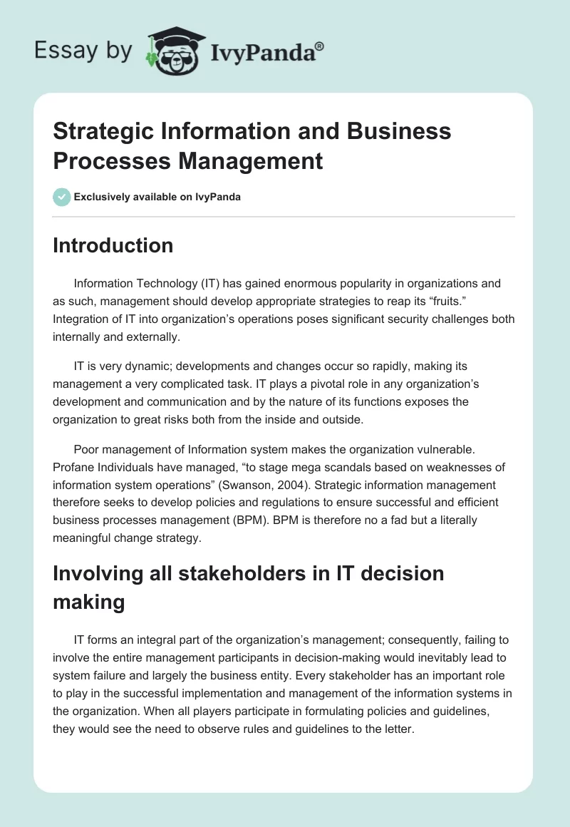 Strategic Information and Business Processes Management. Page 1