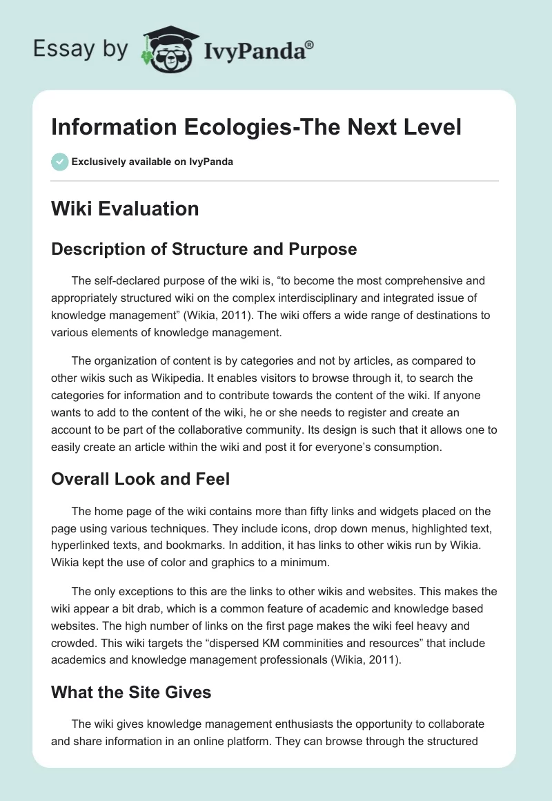 Information Ecologies-The Next Level. Page 1