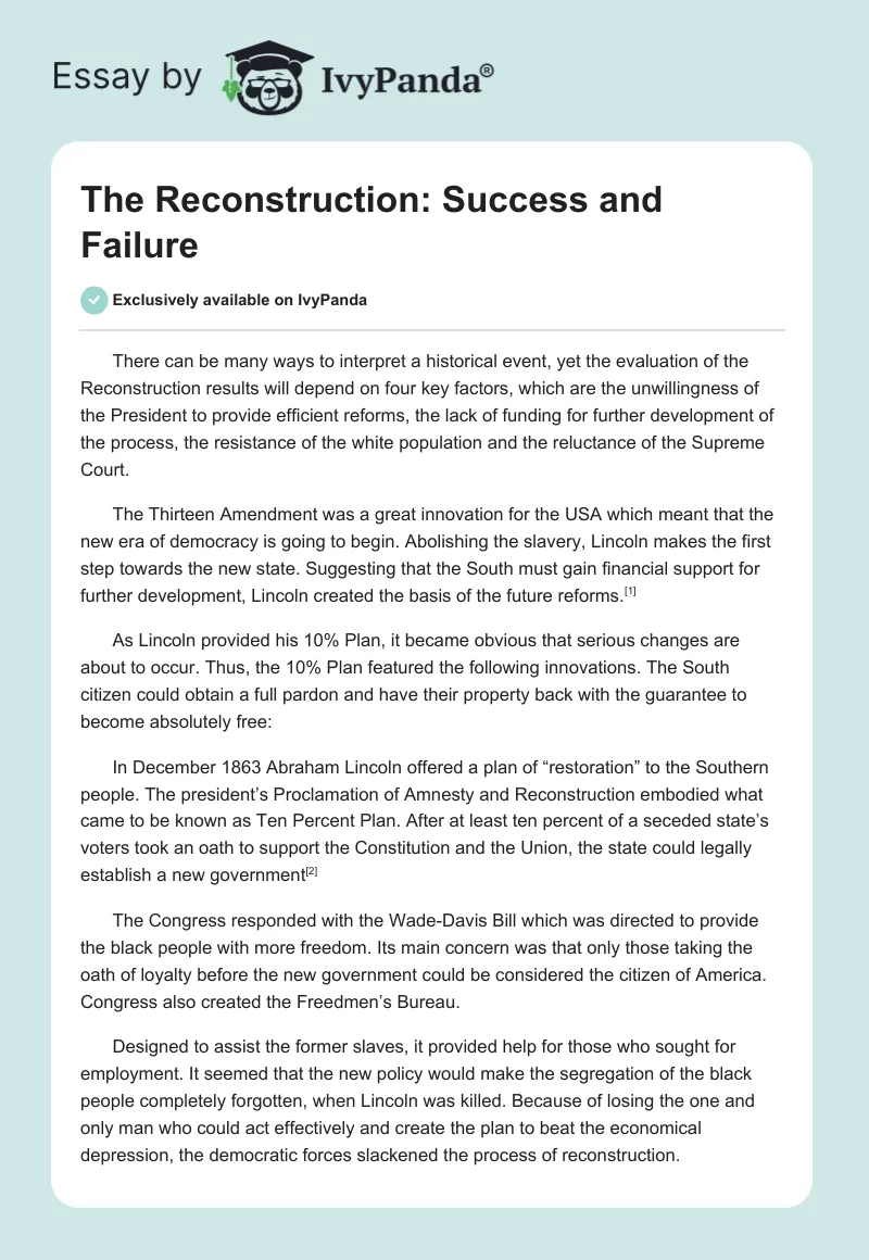 The Reconstruction: Success and Failure. Page 1