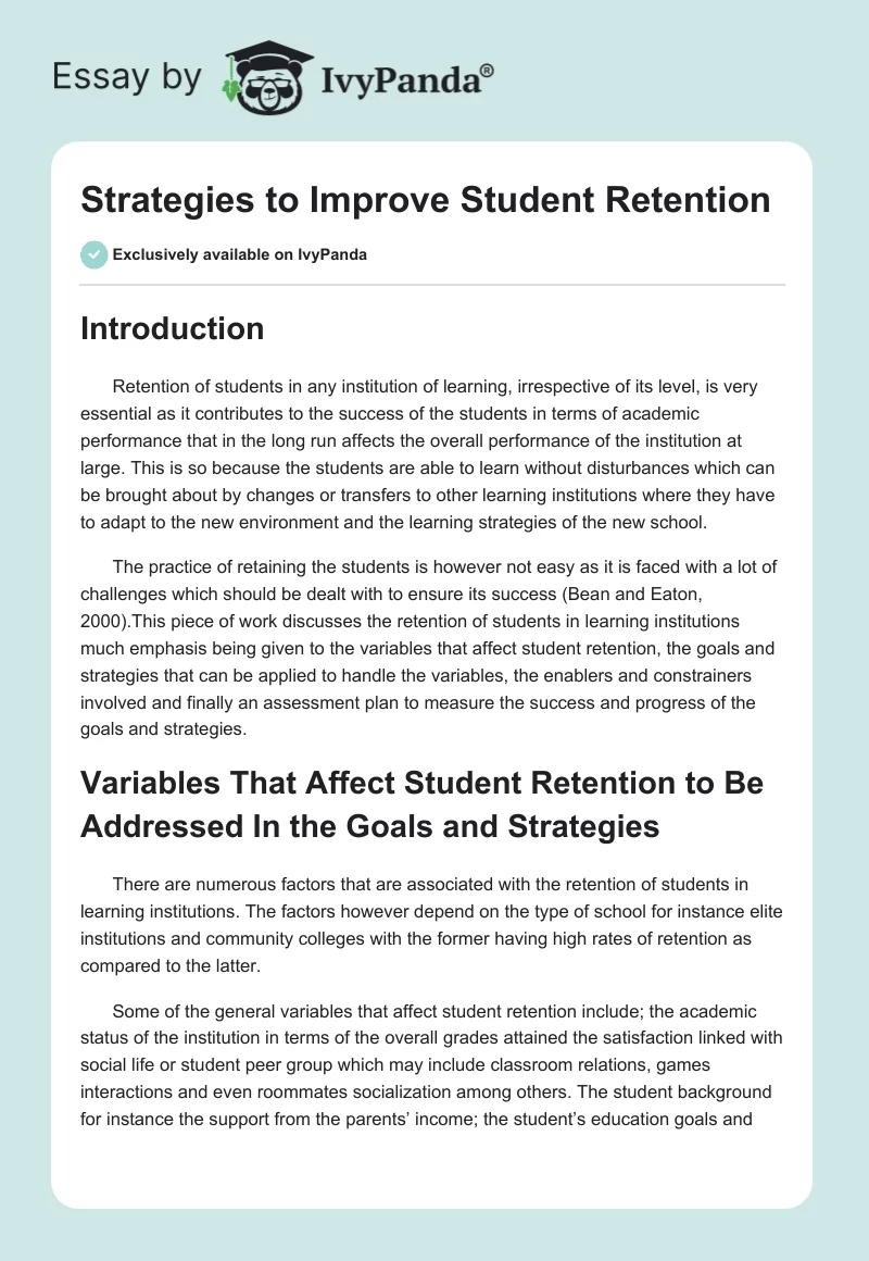 Strategies to Improve Student Retention. Page 1