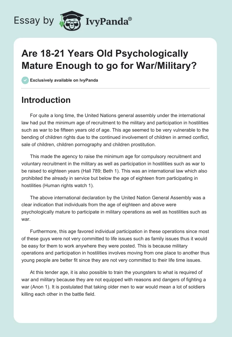 Are 18-21 Years Old Psychologically Mature Enough to Go for War/Military?. Page 1