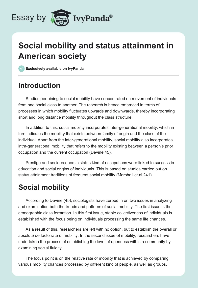 Social mobility and status attainment in American society. Page 1