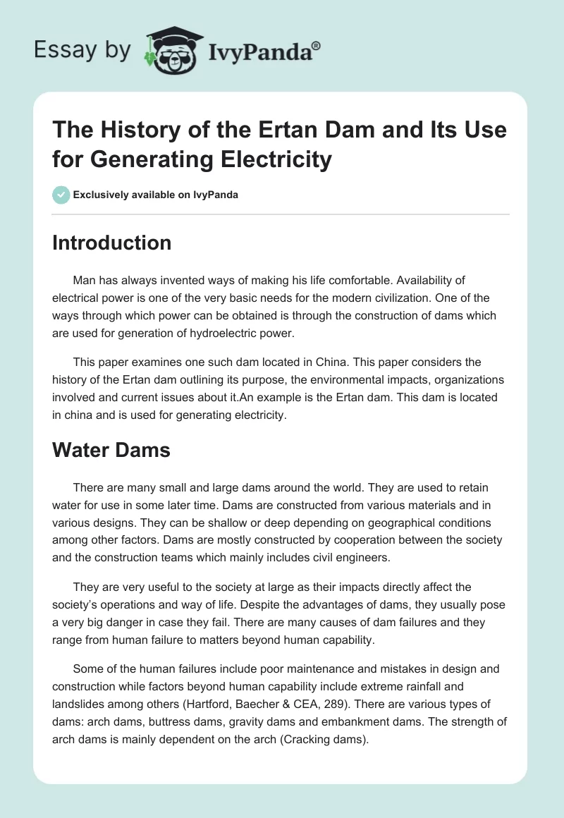 The History of the Ertan Dam and Its Use for Generating Electricity. Page 1