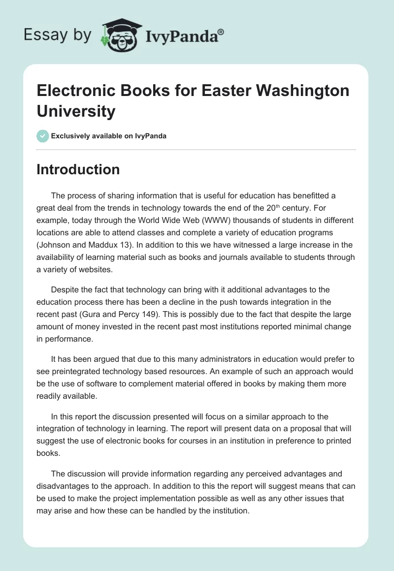 Electronic Books for Easter Washington University. Page 1