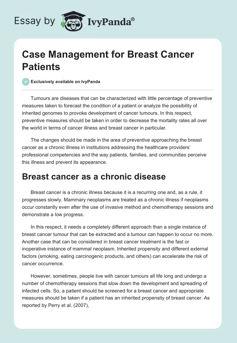 Case Management for Breast Cancer Patients. Page 1