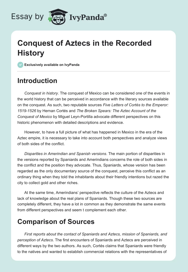 Conquest of Aztecs in the Recorded History. Page 1
