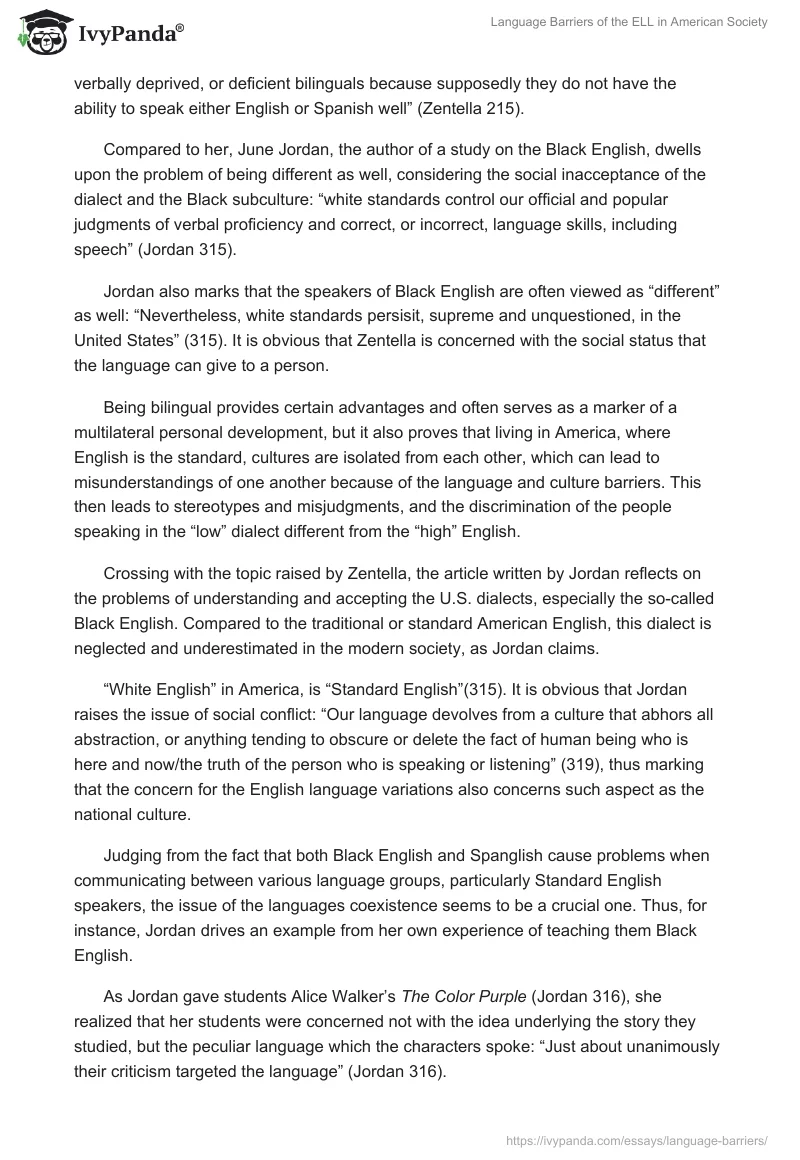 Language Barriers of the ELL in American Society. Page 2