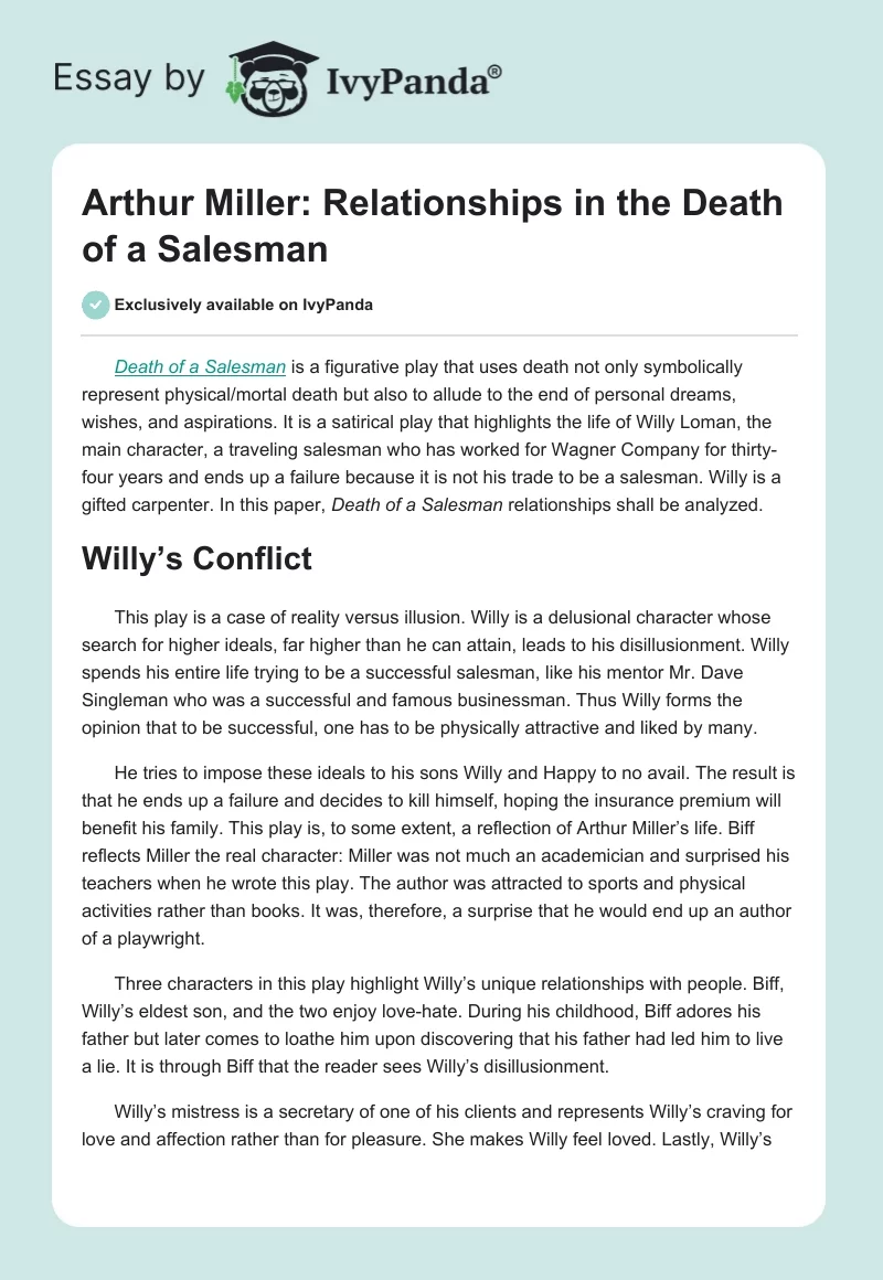 Arthur Miller: Relationships in the "Death of a Salesman". Page 1