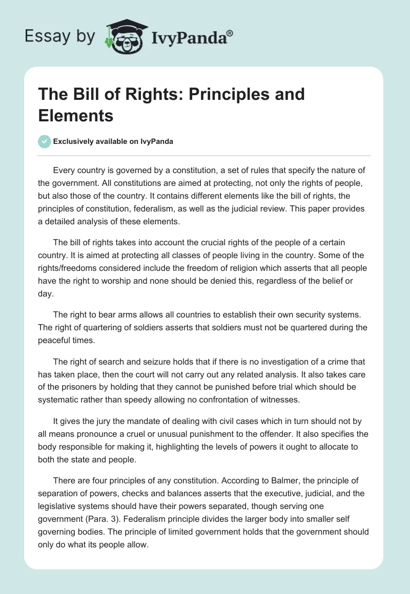 The Bill of Rights: Principles and Elements. Page 1