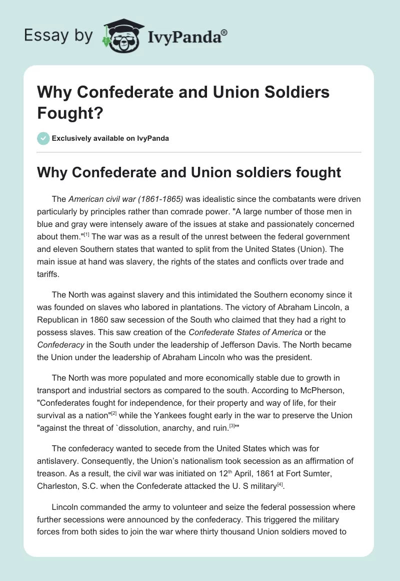 Why Confederate and Union Soldiers Fought?. Page 1