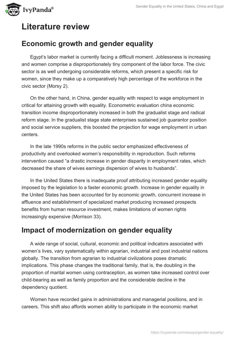 Gender Equality in the United States, China and Egypt. Page 2