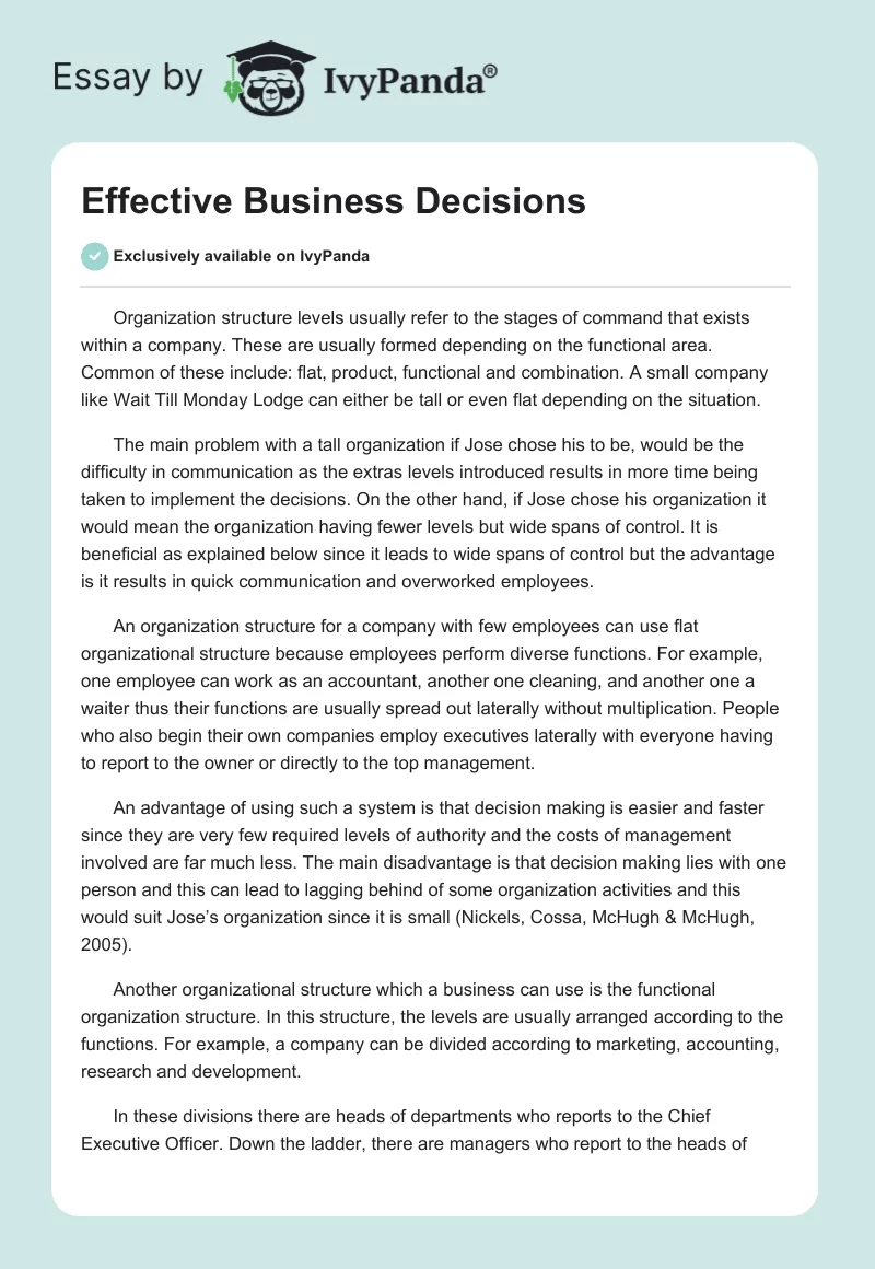 Effective Business Decisions. Page 1
