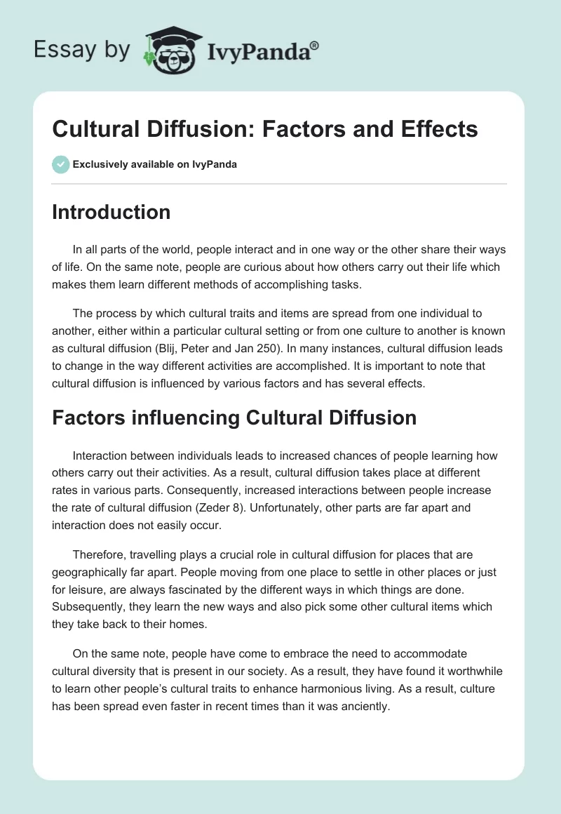 Cultural Diffusion: Factors and Effects. Page 1