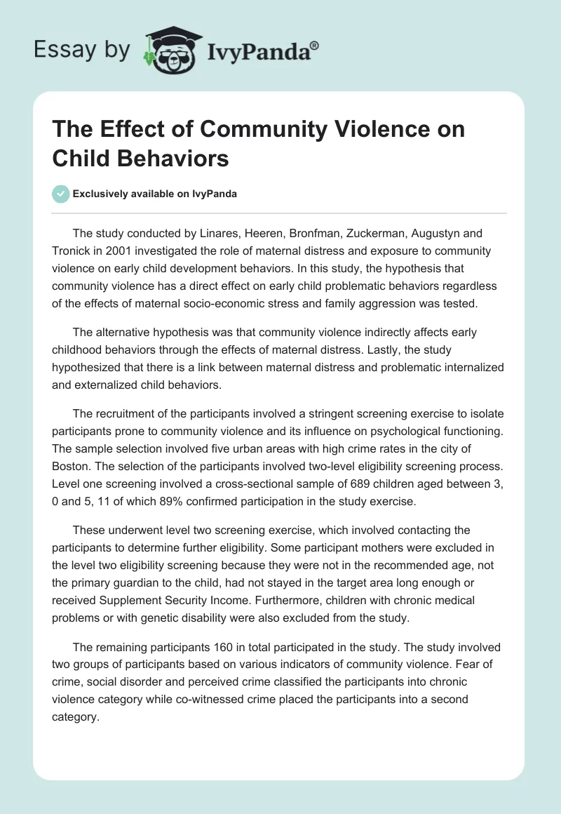 The Effect of Community Violence on Child Behaviors. Page 1