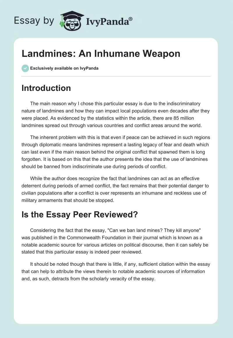 Landmines: An Inhumane Weapon. Page 1